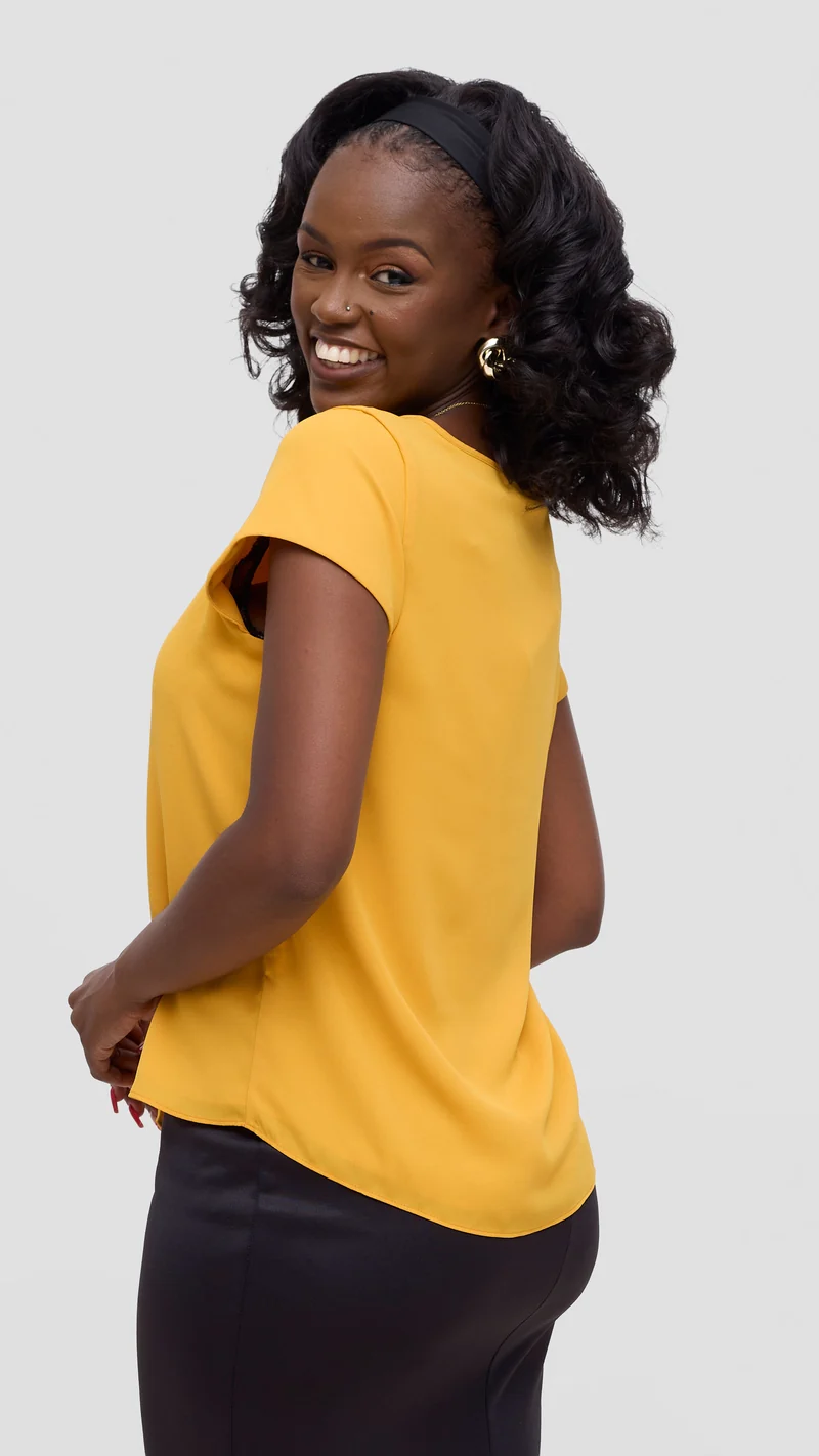 Vivo Basic Chiffon Cap Sleeve Top (Double Layered) - Mustard