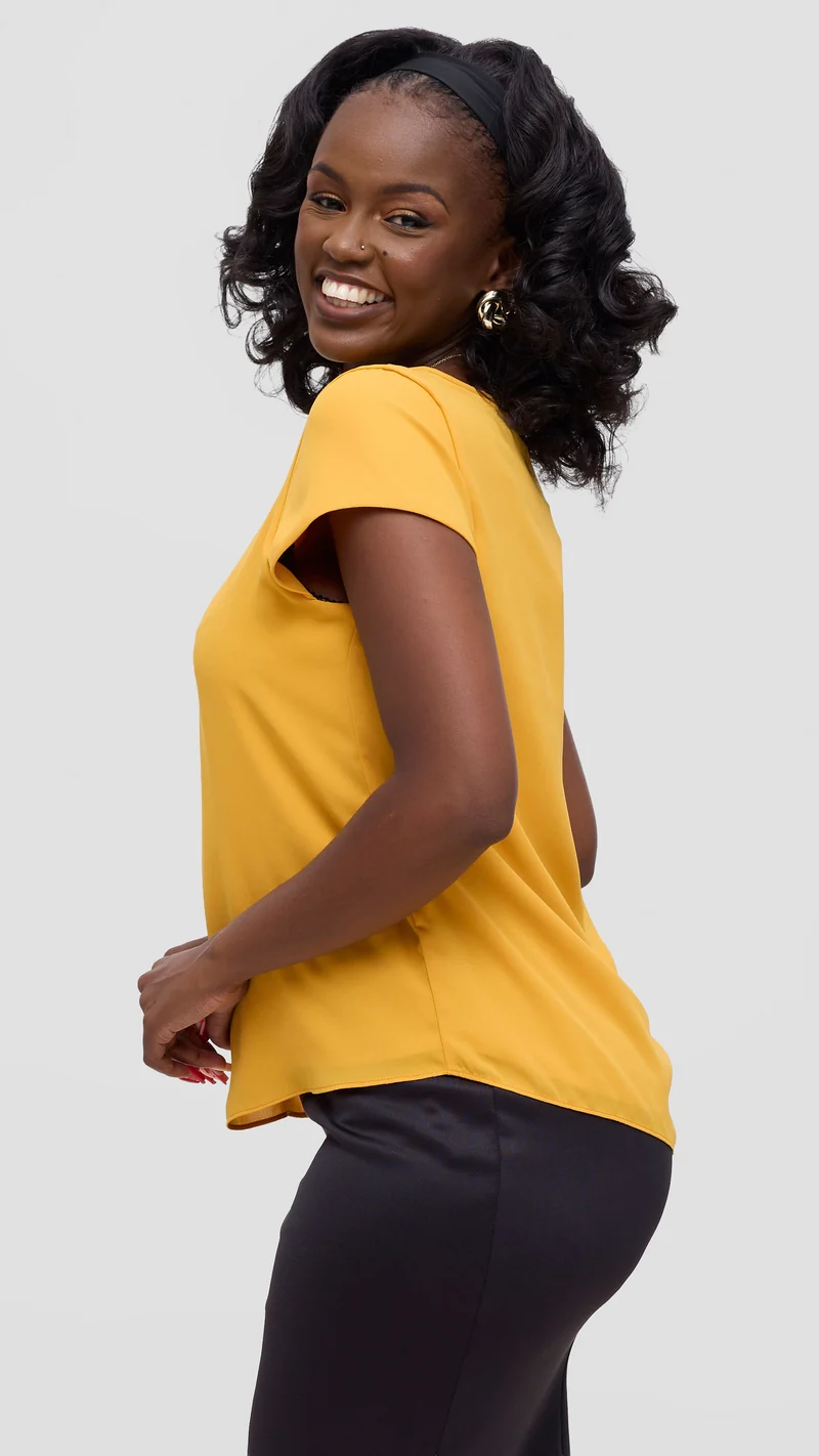 Vivo Basic Chiffon Cap Sleeve Top (Double Layered) - Mustard