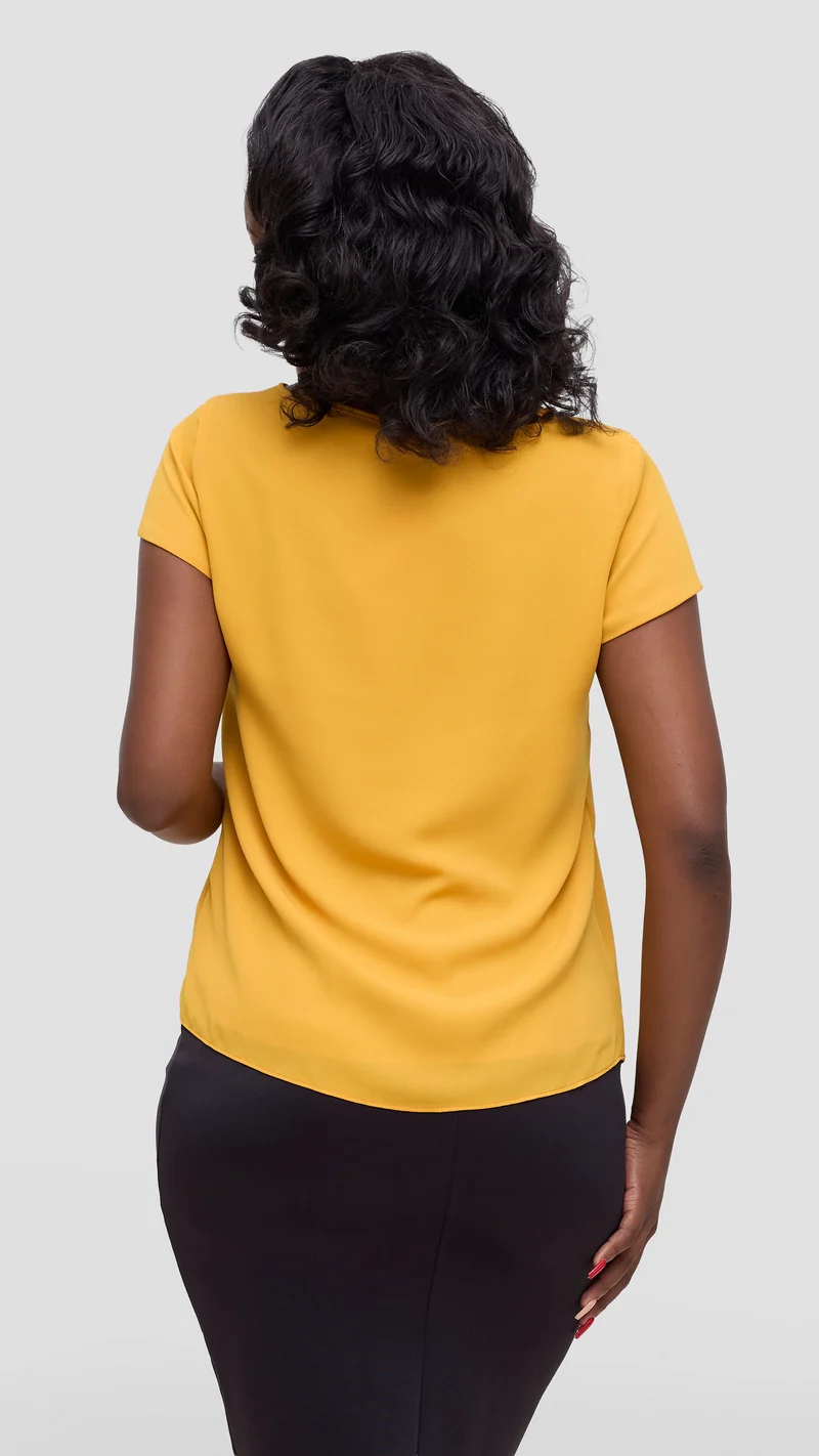 Vivo Basic Chiffon Cap Sleeve Top (Double Layered) - Mustard