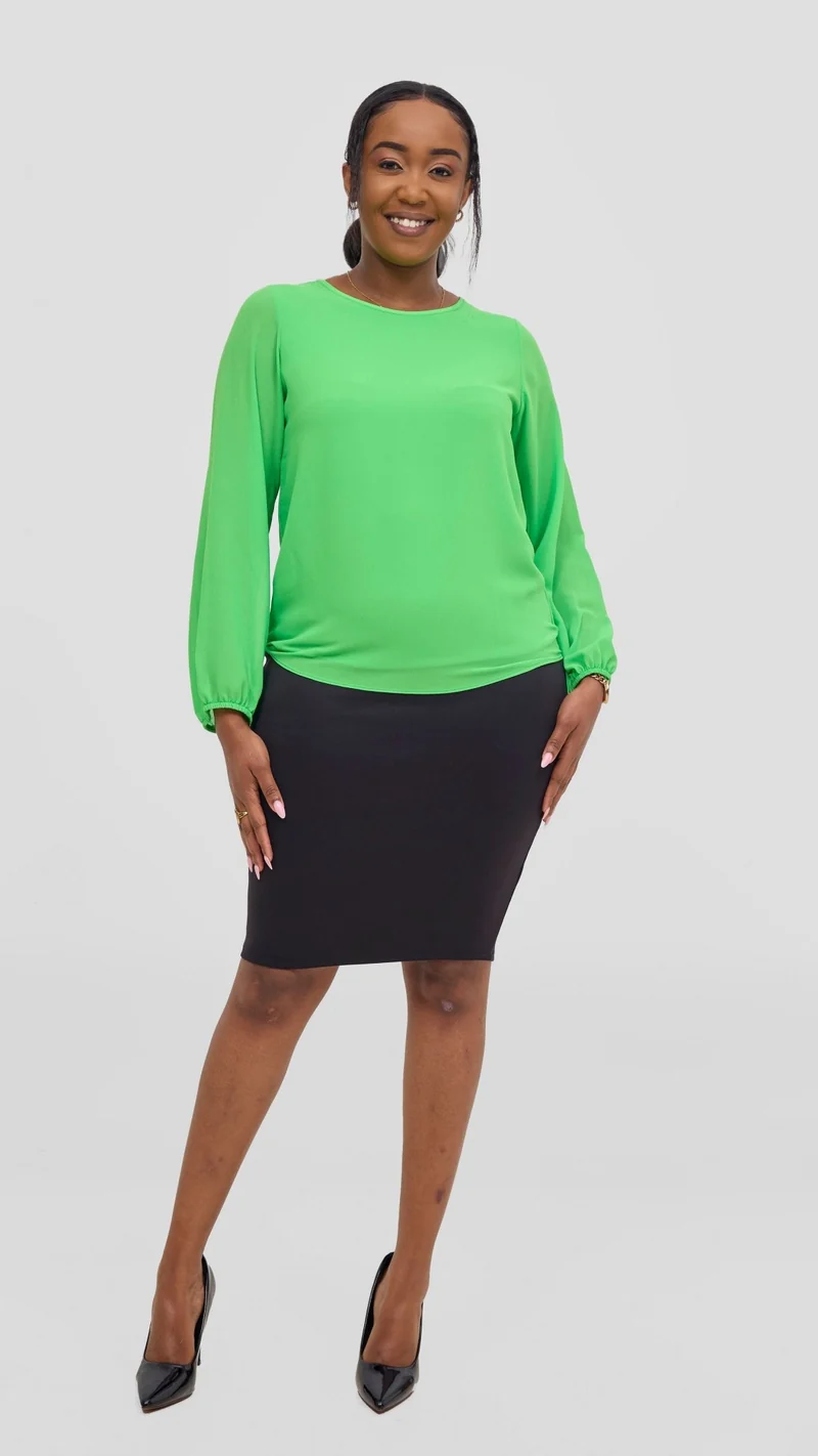 Vivo Basic Chiffon Bishop Sleeve Top (Double Layered) - Neon Green