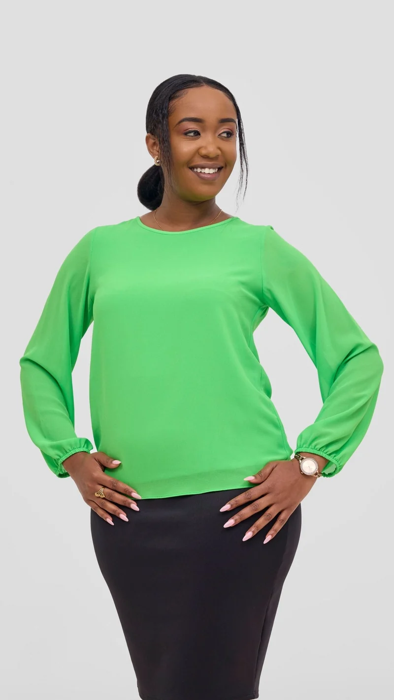 Vivo Basic Chiffon Bishop Sleeve Top (Double Layered) - Neon Green