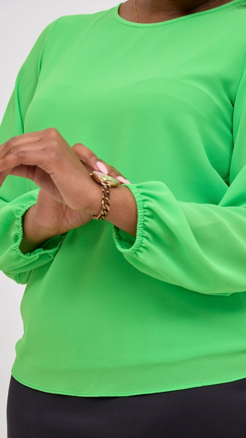 Vivo Basic Chiffon Bishop Sleeve Top (Double Layered) - Neon Green