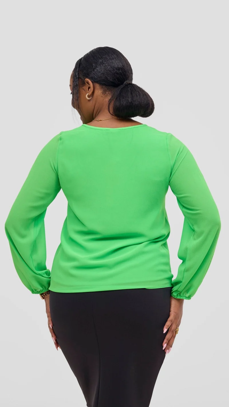 Vivo Basic Chiffon Bishop Sleeve Top (Double Layered) - Neon Green