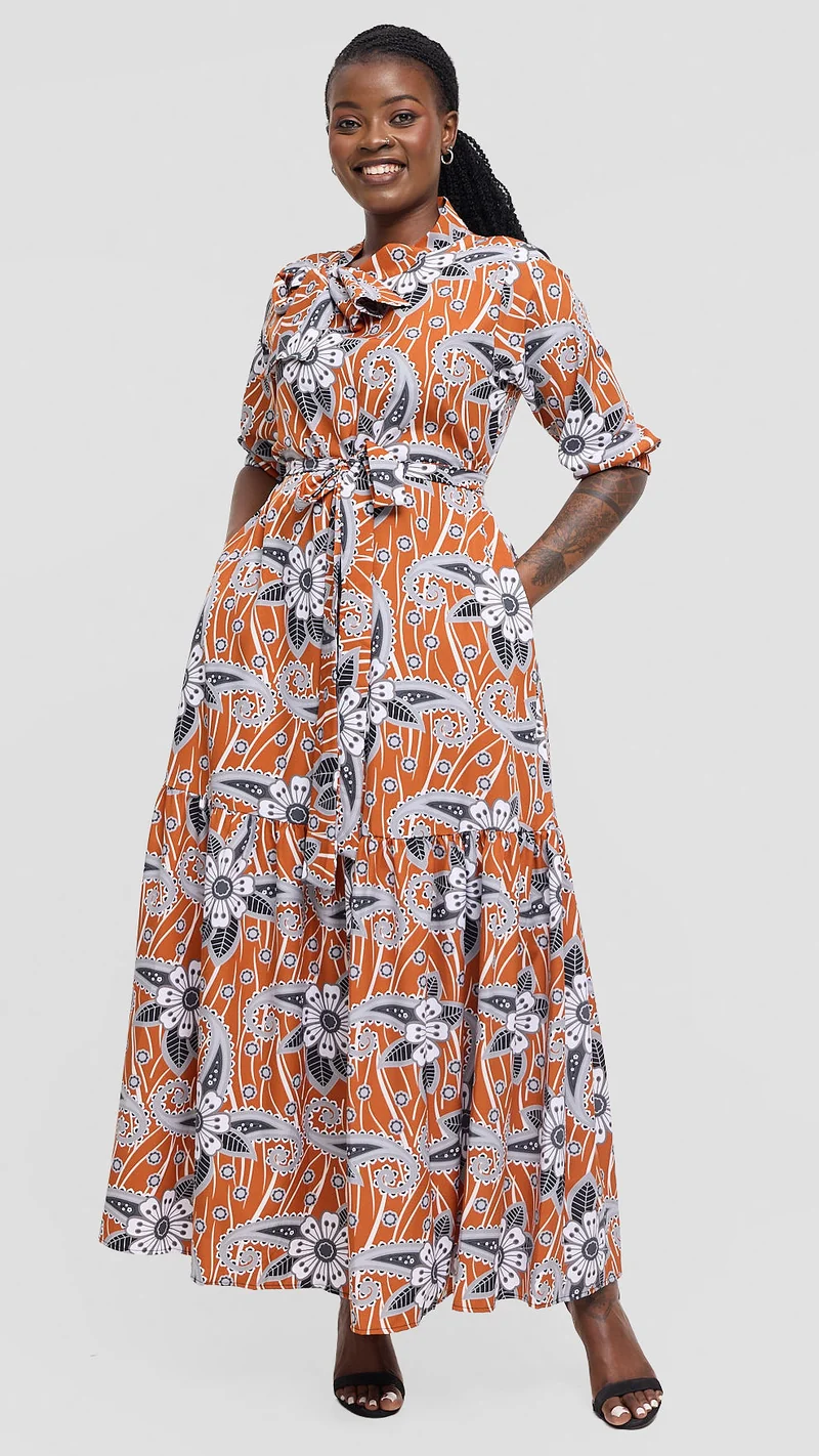 Salok Havilah Sese Maxi Dress - Orange Print