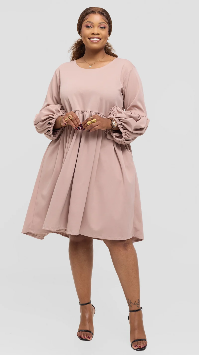 Anzo Wear Puffed Babydoll Dress - Beige