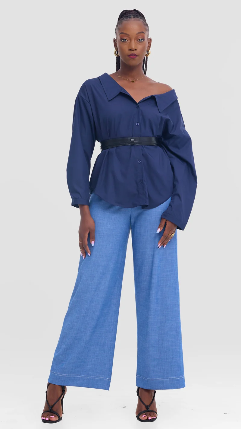 Vivo Drop Shoulder Top in Cotton - Navy