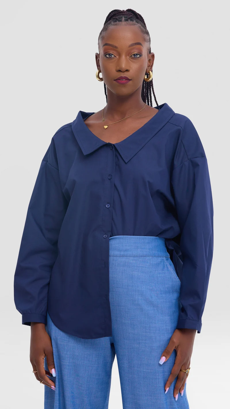 Vivo Drop Shoulder Top in Cotton - Navy