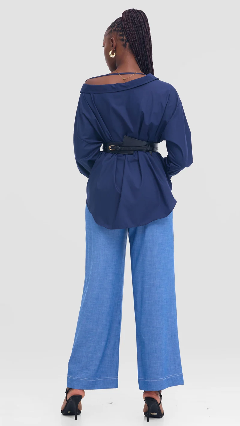 Vivo Drop Shoulder Top in Cotton - Navy