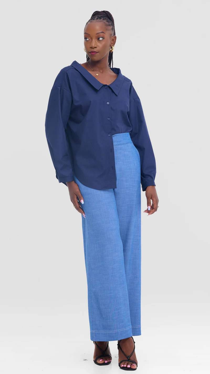 Vivo Drop Shoulder Top in Cotton - Navy