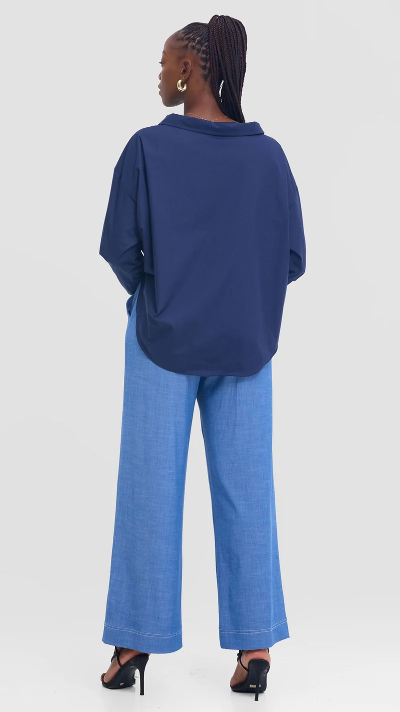 Vivo Drop Shoulder Top in Cotton - Navy