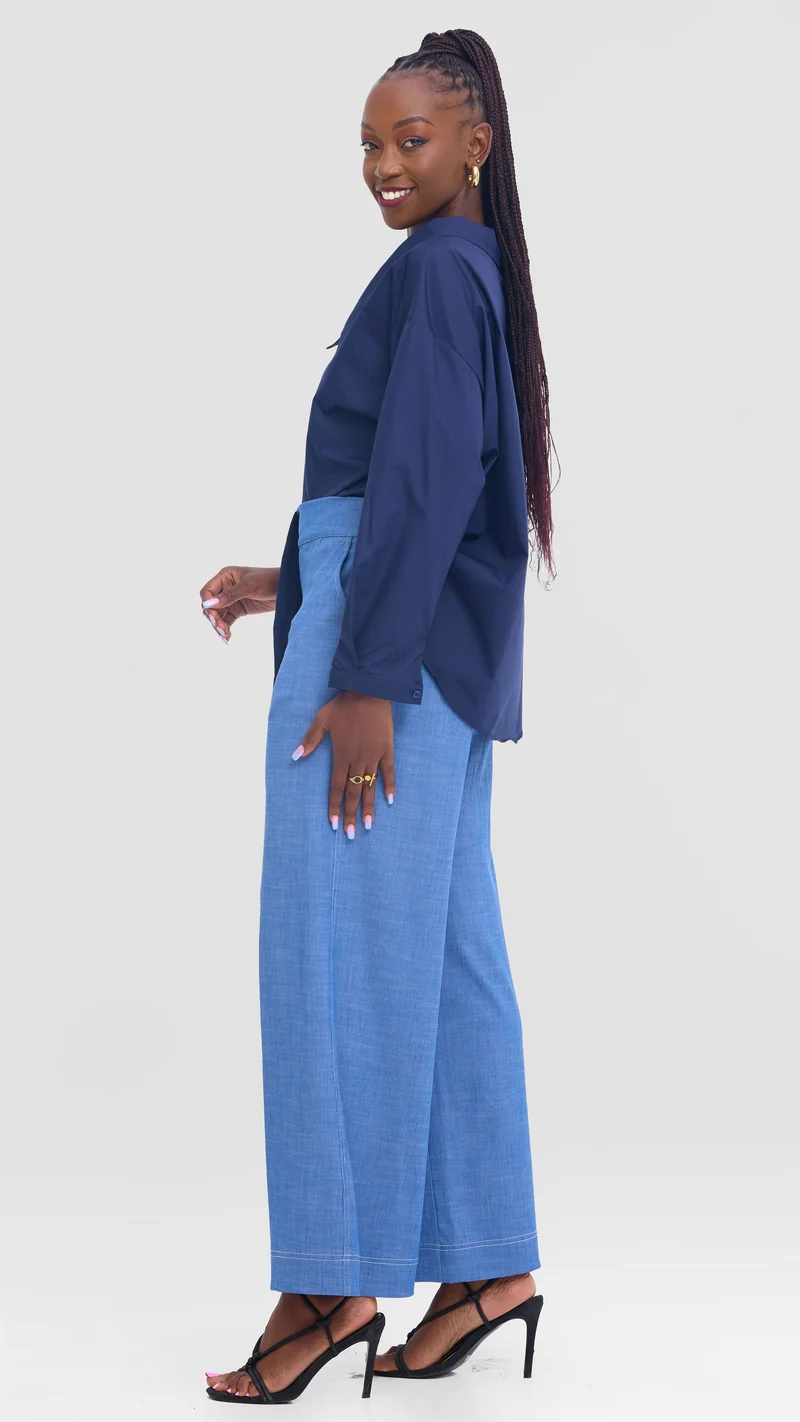 Vivo Drop Shoulder Top in Cotton - Navy