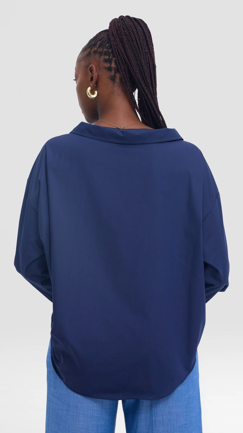 Vivo Drop Shoulder Top in Cotton - Navy