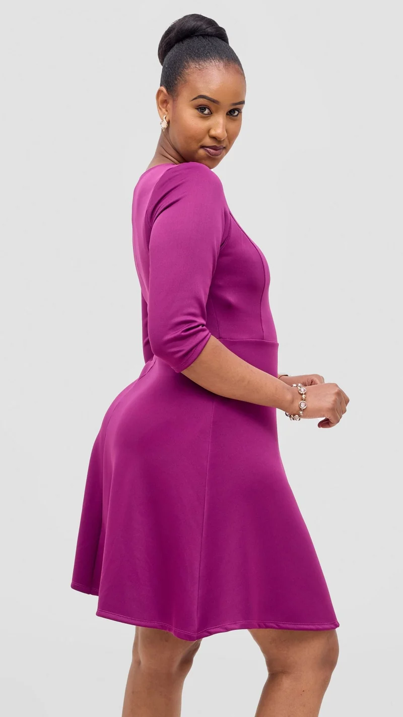 Vivo Diella 3/4 Sleeve A-Line Dress - Dark Purple