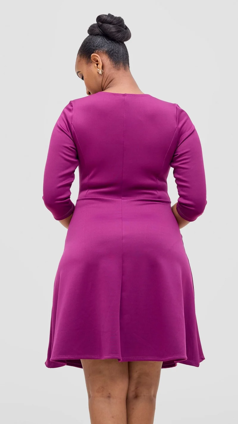 Vivo Diella 3/4 Sleeve A-Line Dress - Dark Purple