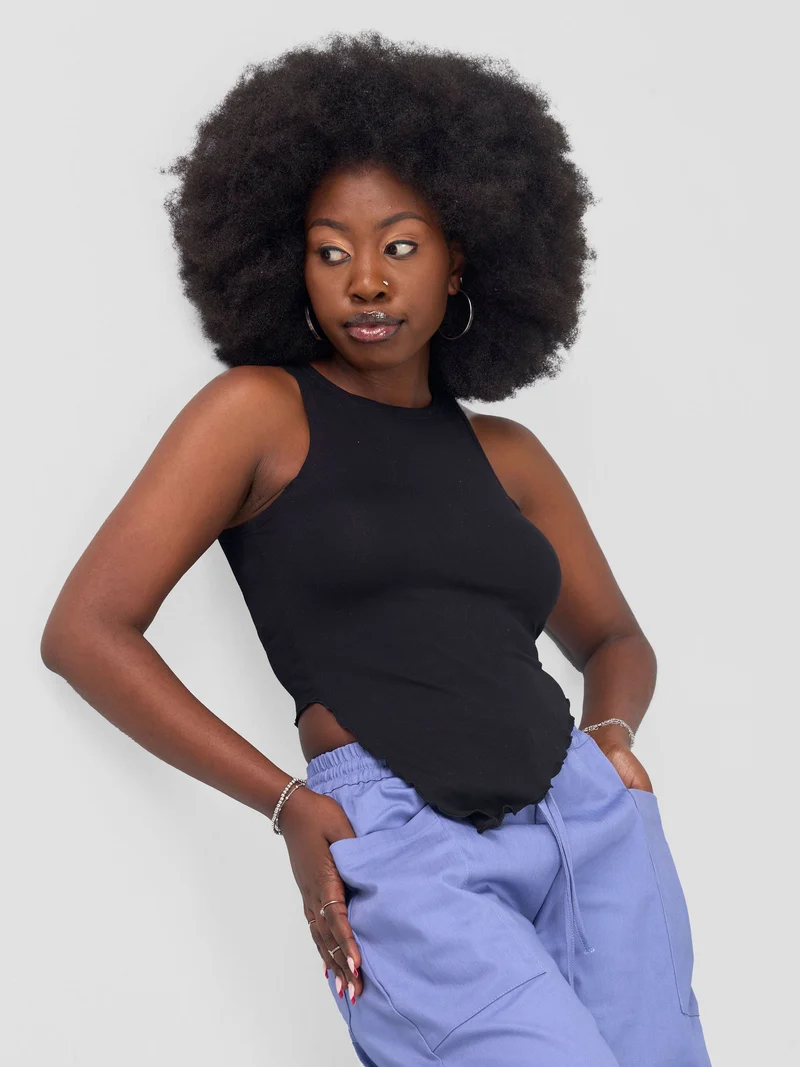 Zoya Banda Halter Neck Assymetrical Crop Top - Black