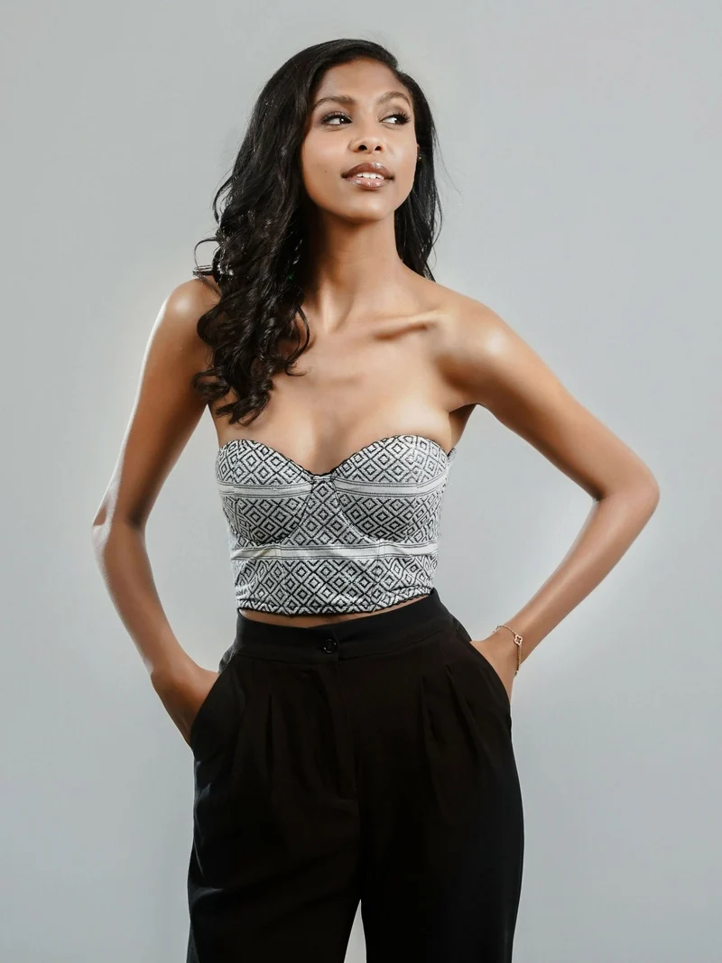 Misstcal Ethiopian Hand Embroidered Bustier Corset Top - Black / White
