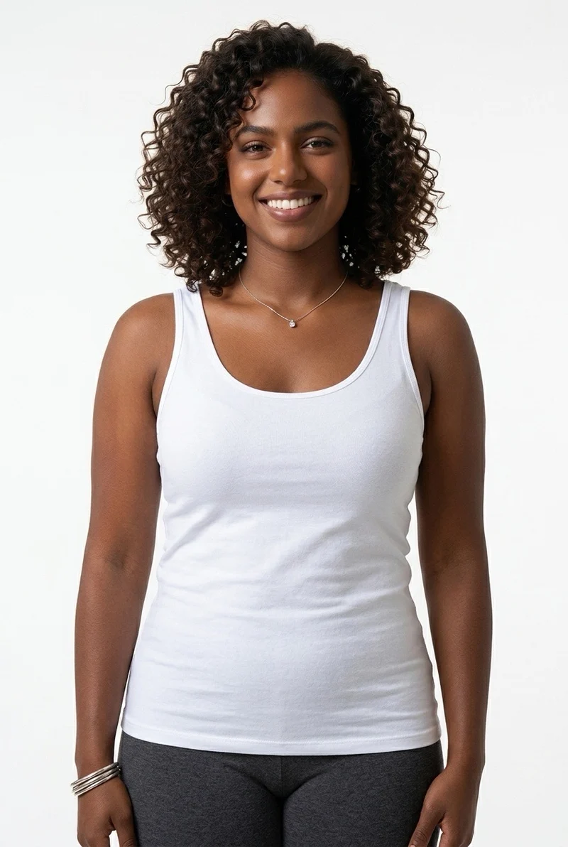 Stylish Sisters Classic Scoop-Neck Cotton Tank Vest Top - White