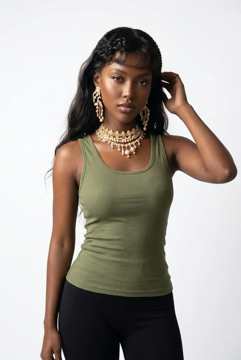 Stylish Sisters Classic Scoop-Neck Cotton Tank Vest Top - Green