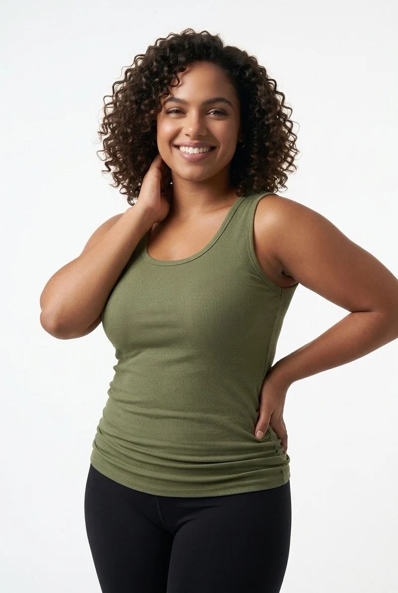 Stylish Sisters Classic Scoop-Neck Cotton Tank Vest Top - Green