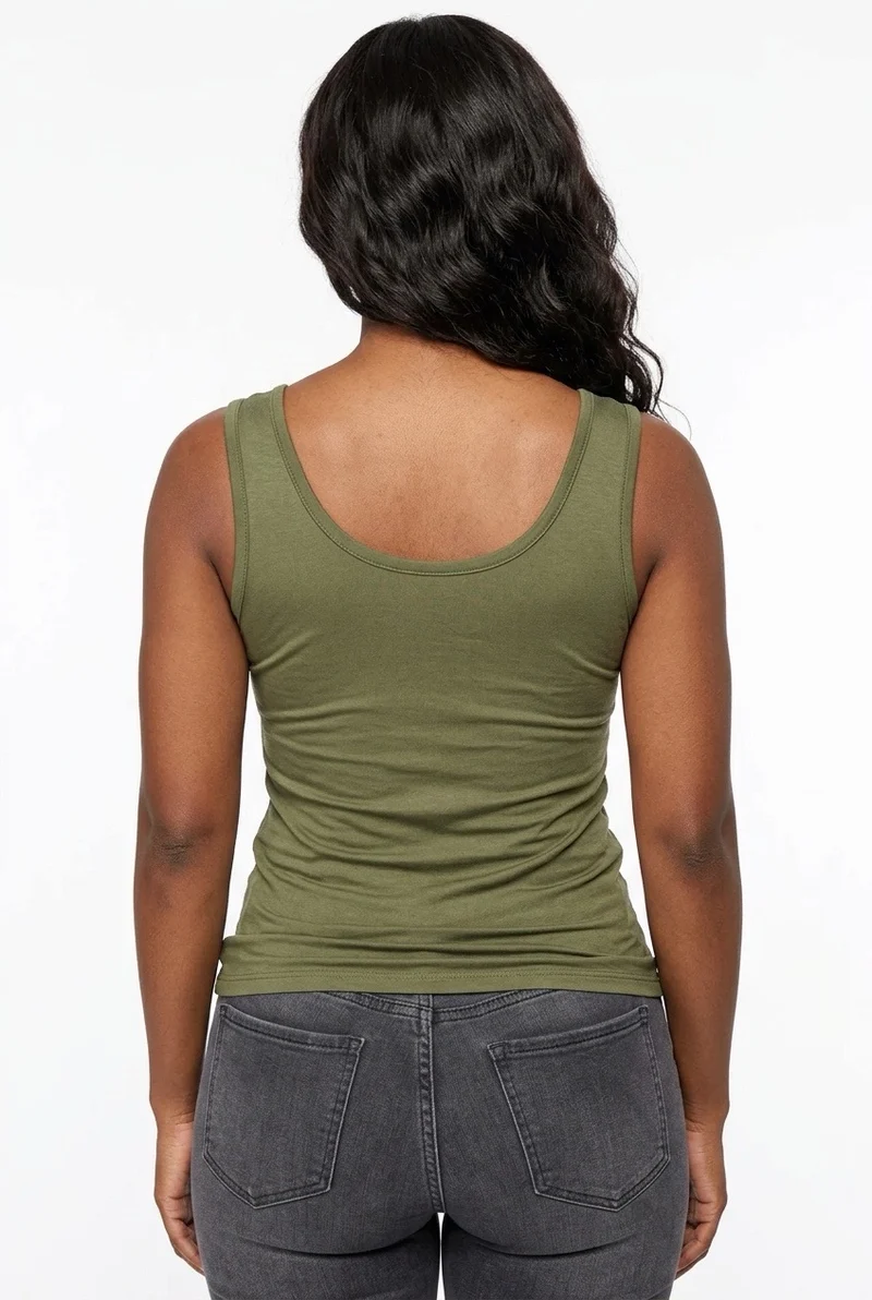 Stylish Sisters Classic Scoop-Neck Cotton Tank Vest Top - Green