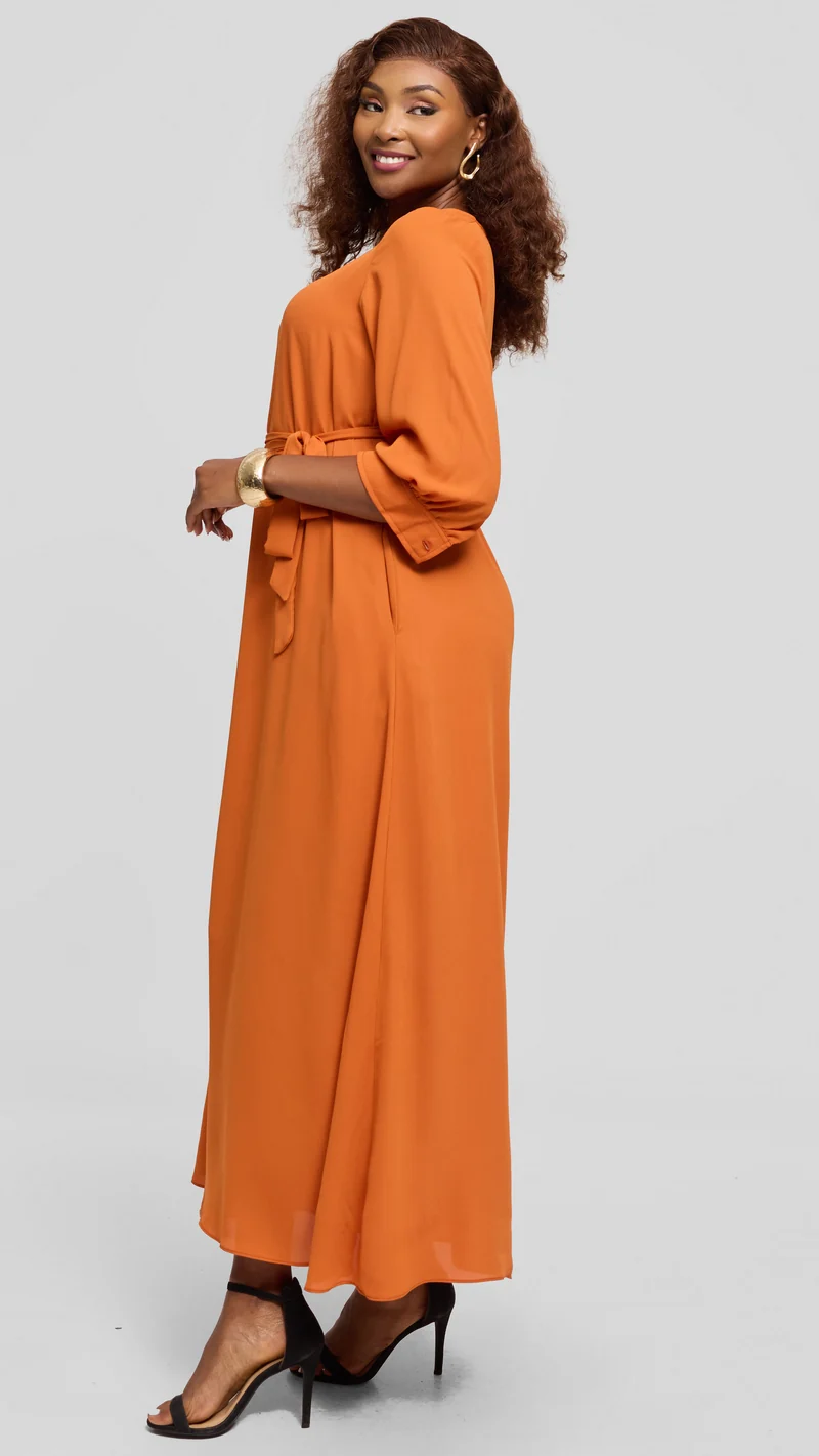 Vivo Hadiya 3/4 Sleeve Maxi Dress in Chiffon - Rust
