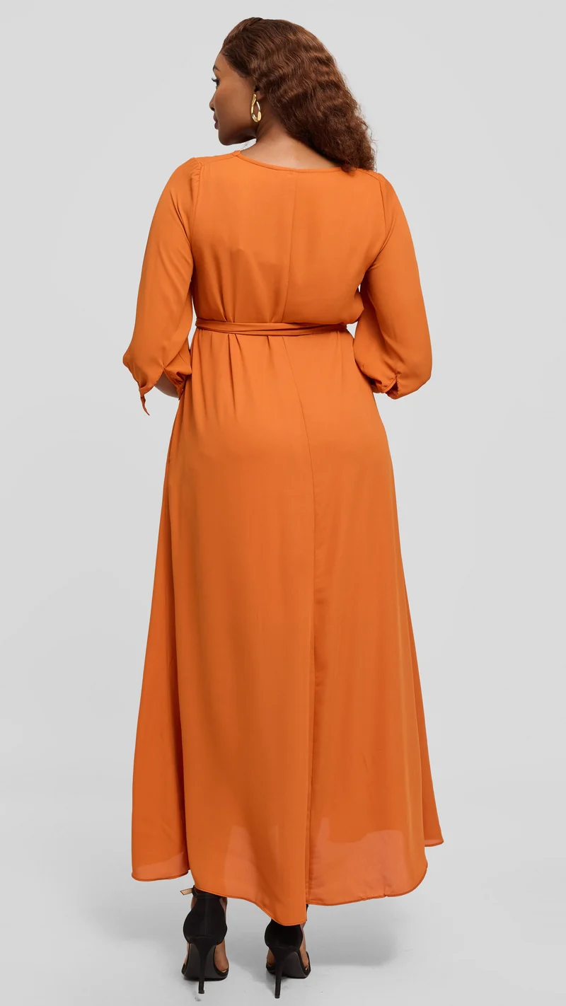 Vivo Hadiya 3/4 Sleeve Maxi Dress in Chiffon - Rust