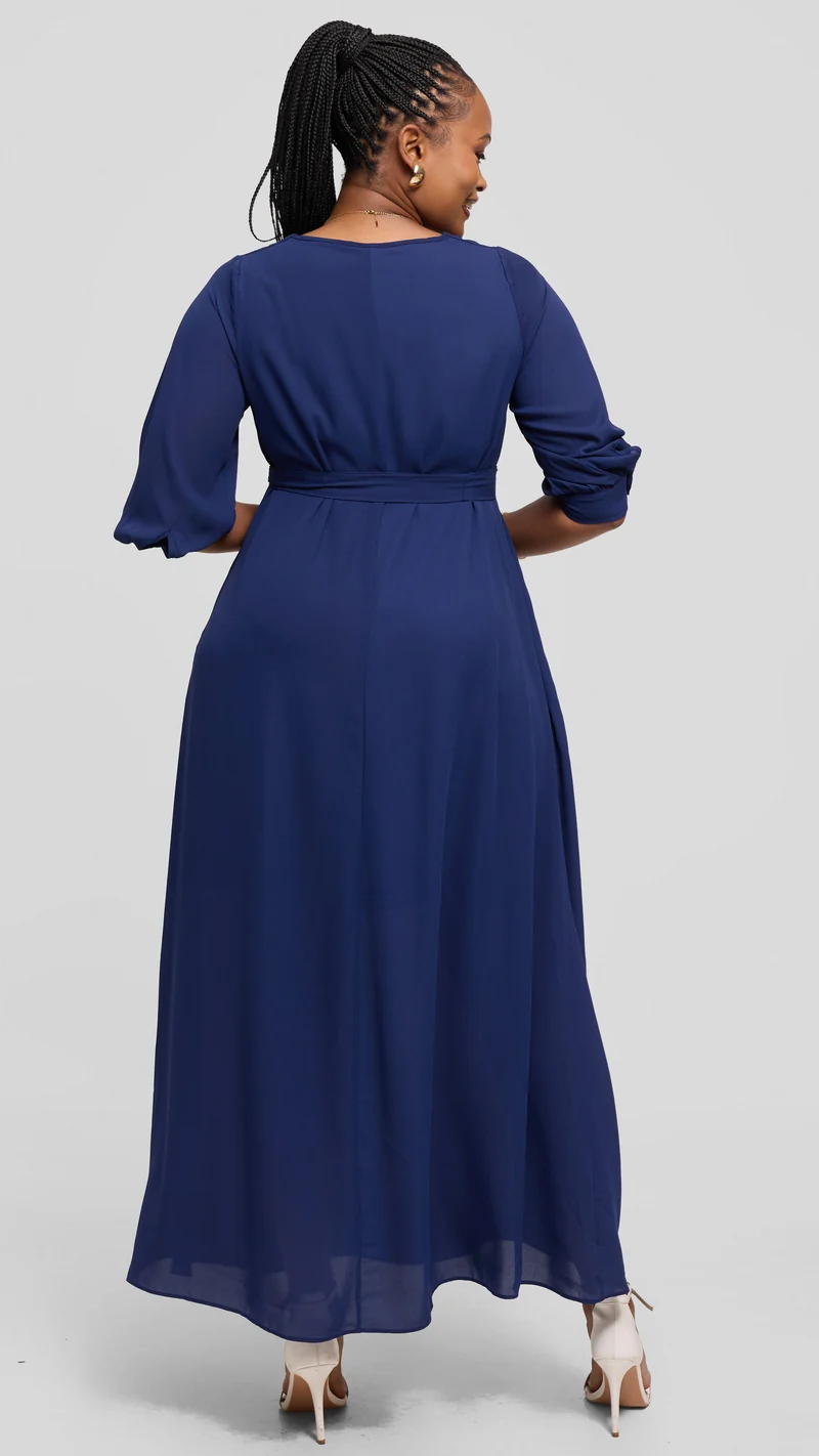 Vivo Hadiya 3/4 Sleeve Maxi Dress in Chiffon - Navy