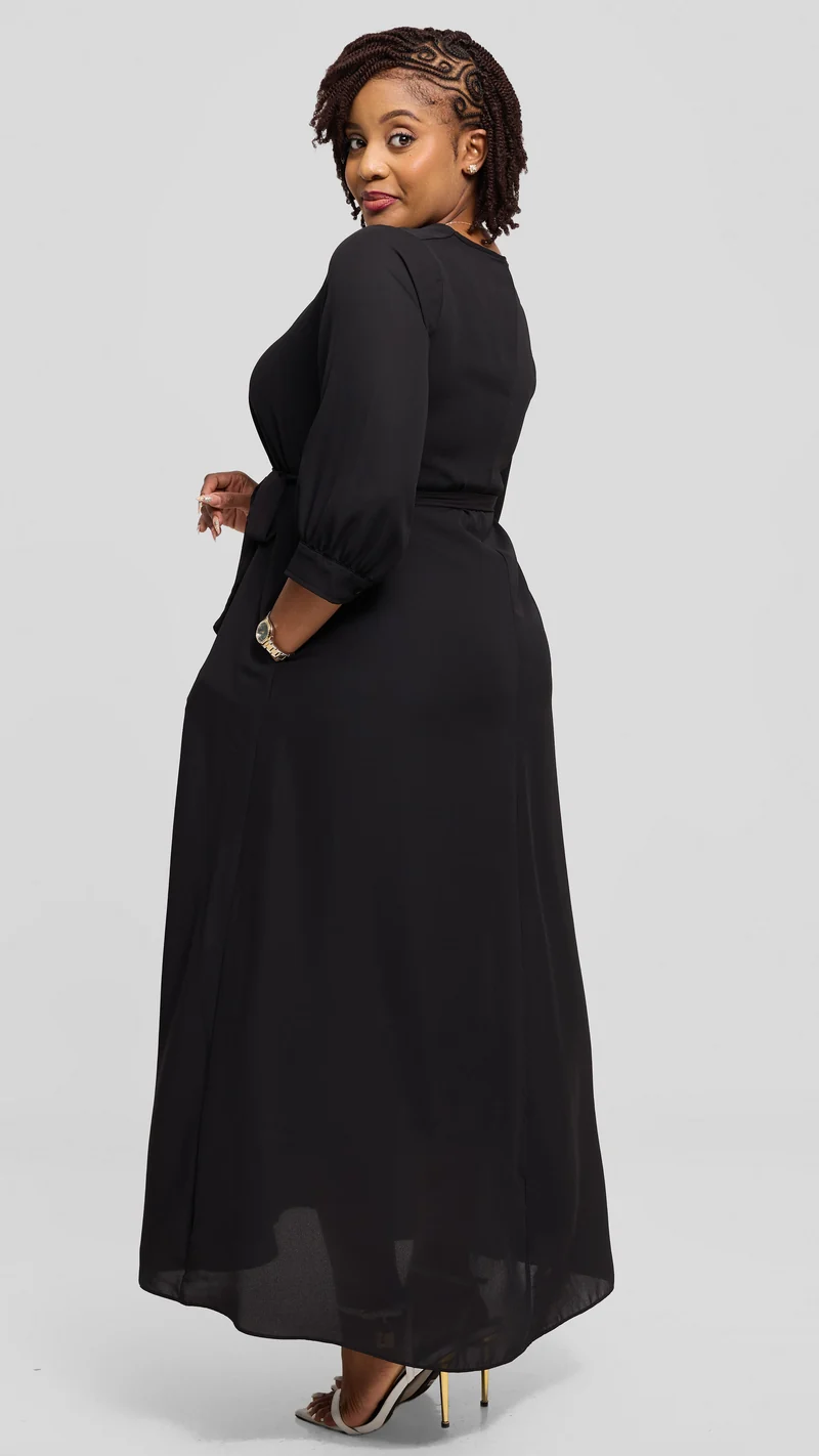 Vivo Hadiya 3/4 Sleeve Maxi Dress in Chiffon - Black