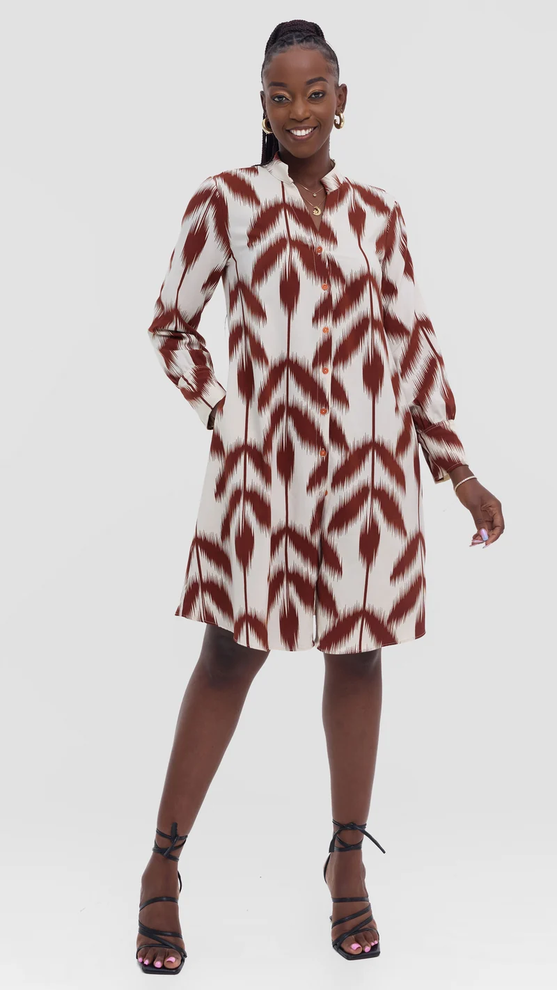Vivo Kani Tent Shirt Dress - Rust / Cream Print