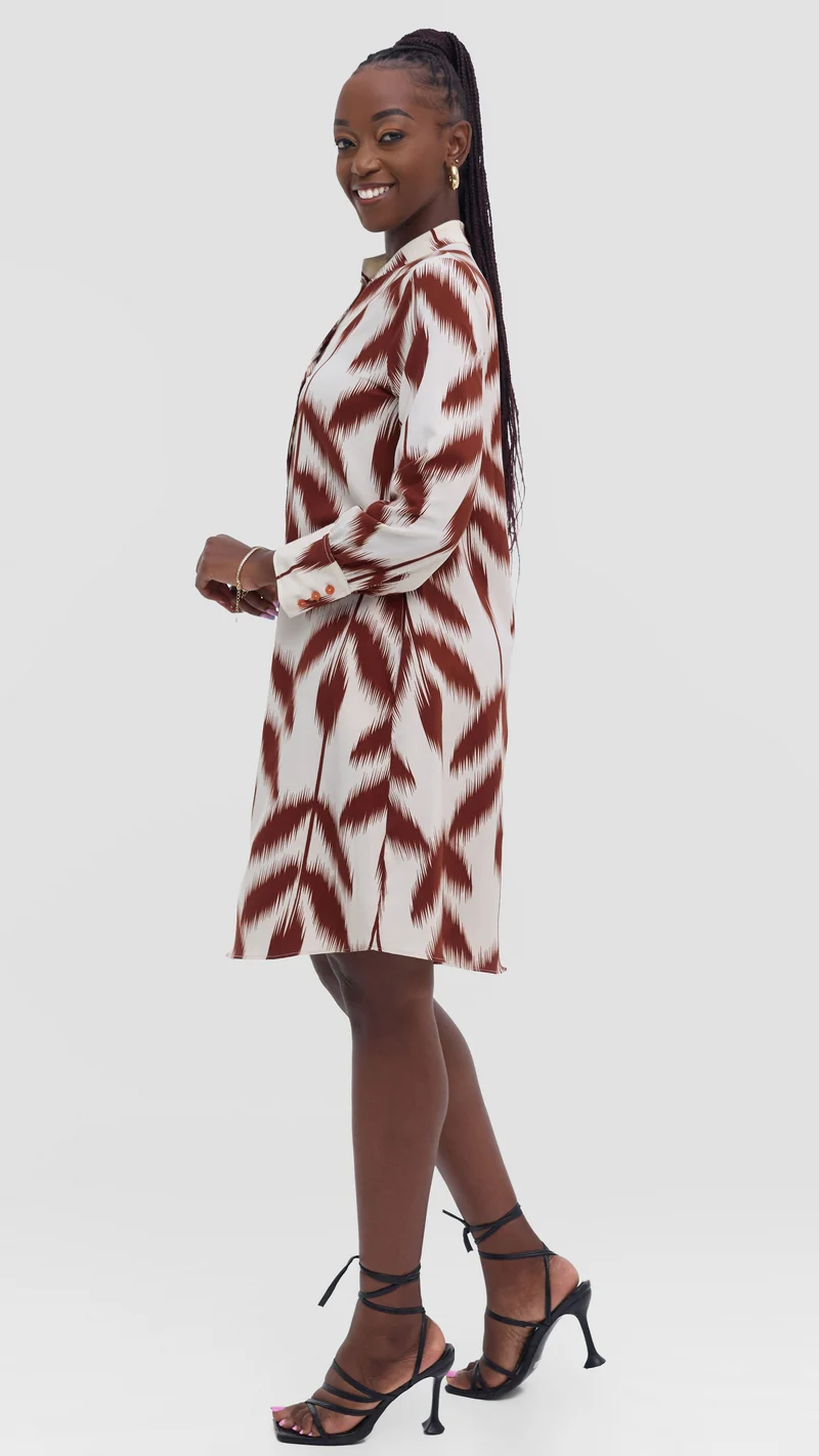 Vivo Kani Tent Shirt Dress - Rust / Cream Print