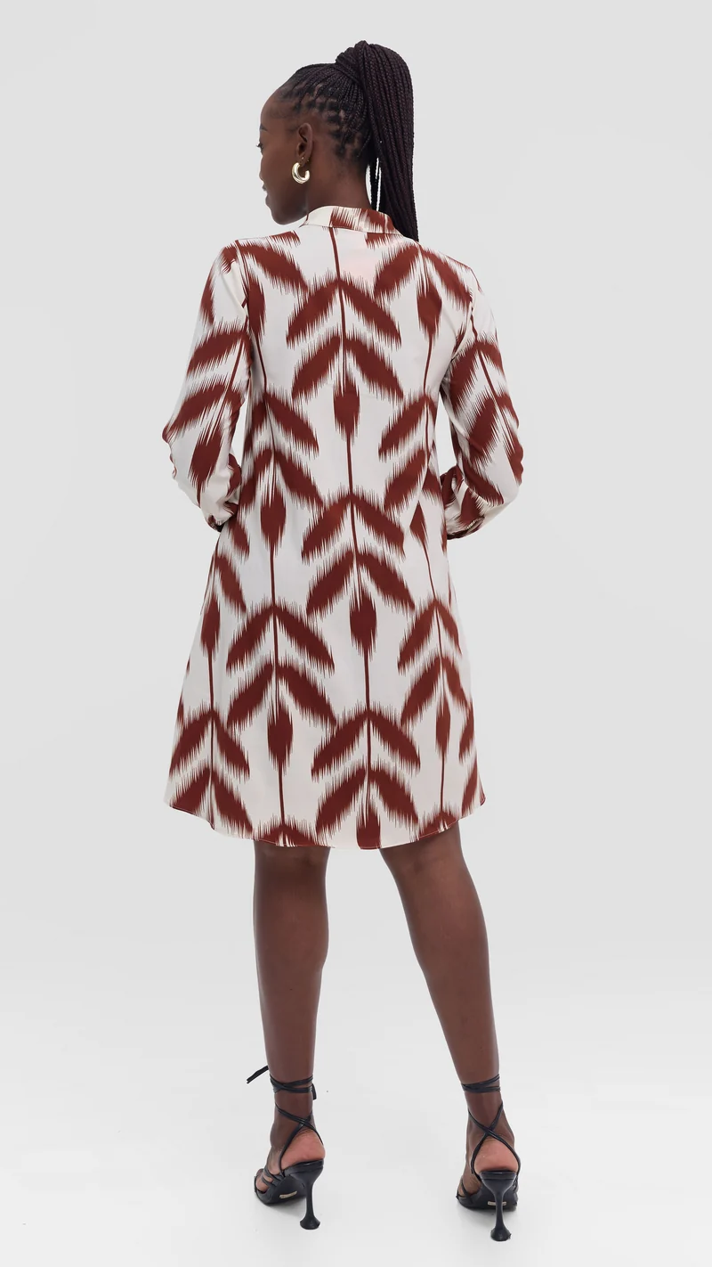 Vivo Kani Tent Shirt Dress - Rust / Cream Print