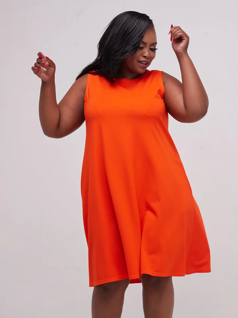Vivo Basic Sleeveless Kena Tent Dress In Ponte - Orange