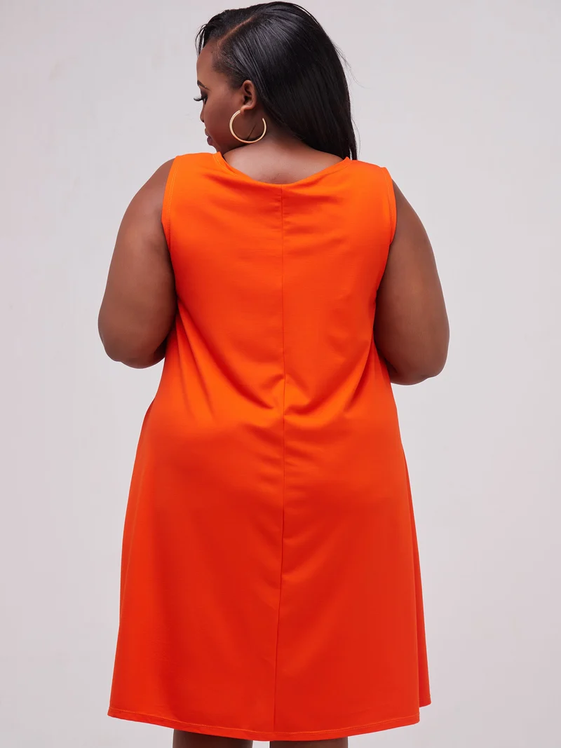 Vivo Basic Sleeveless Kena Tent Dress In Ponte - Orange