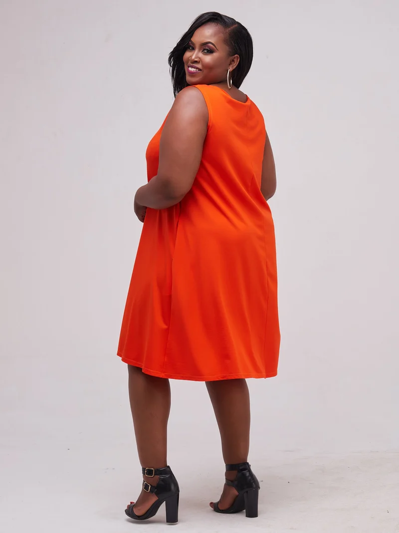 Vivo Basic Sleeveless Kena Tent Dress In Ponte - Orange