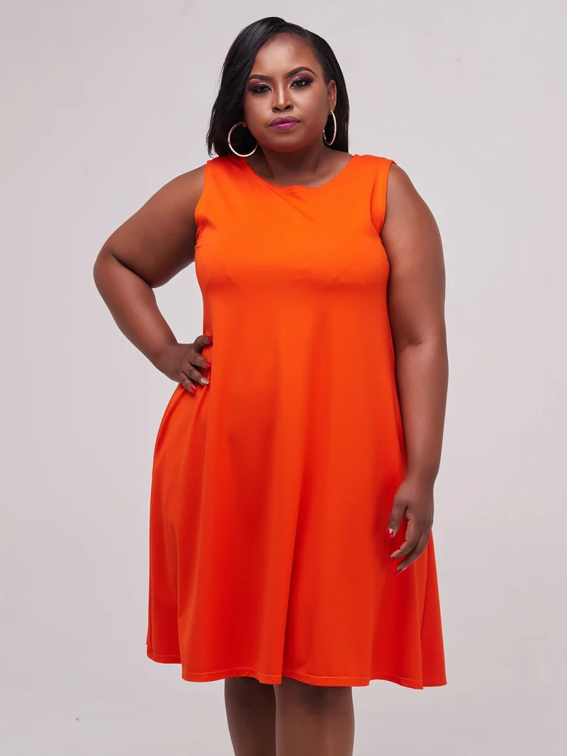 Vivo Basic Sleeveless Kena Tent Dress In Ponte - Orange
