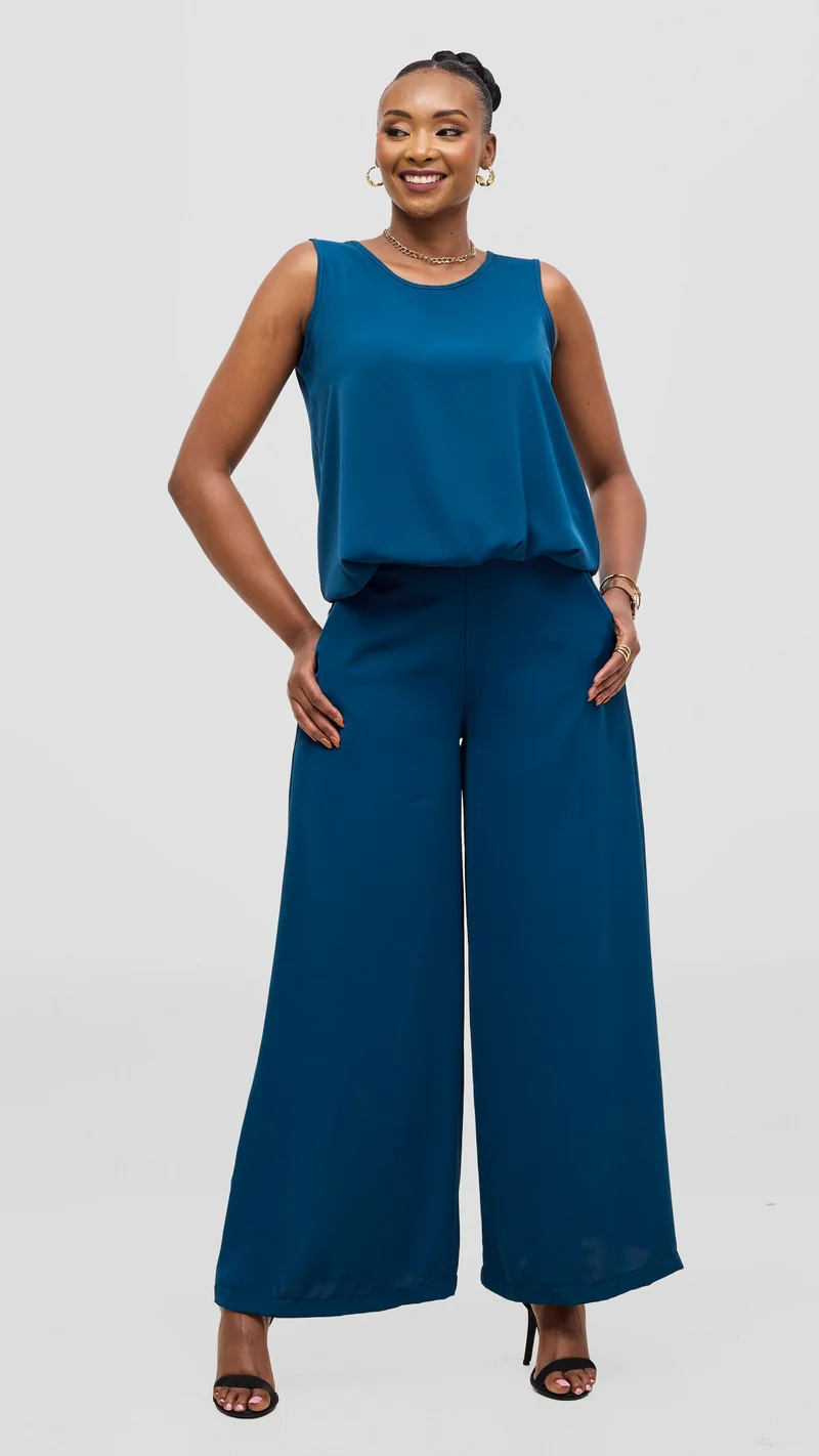 Vivo Liora Wide Leg Pants in Crepe - Teal