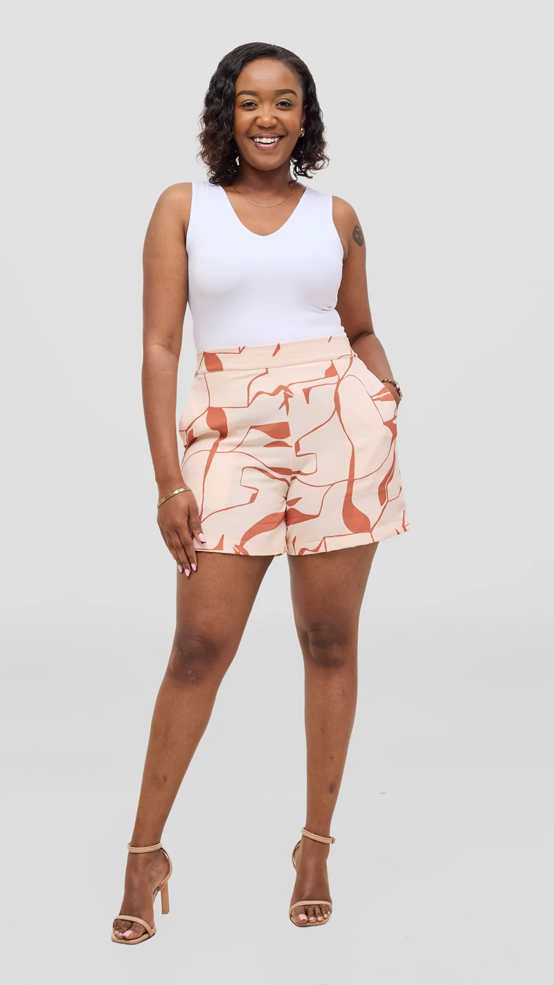 Vivo Liora Shorts - Cream / Coral Ziza Print