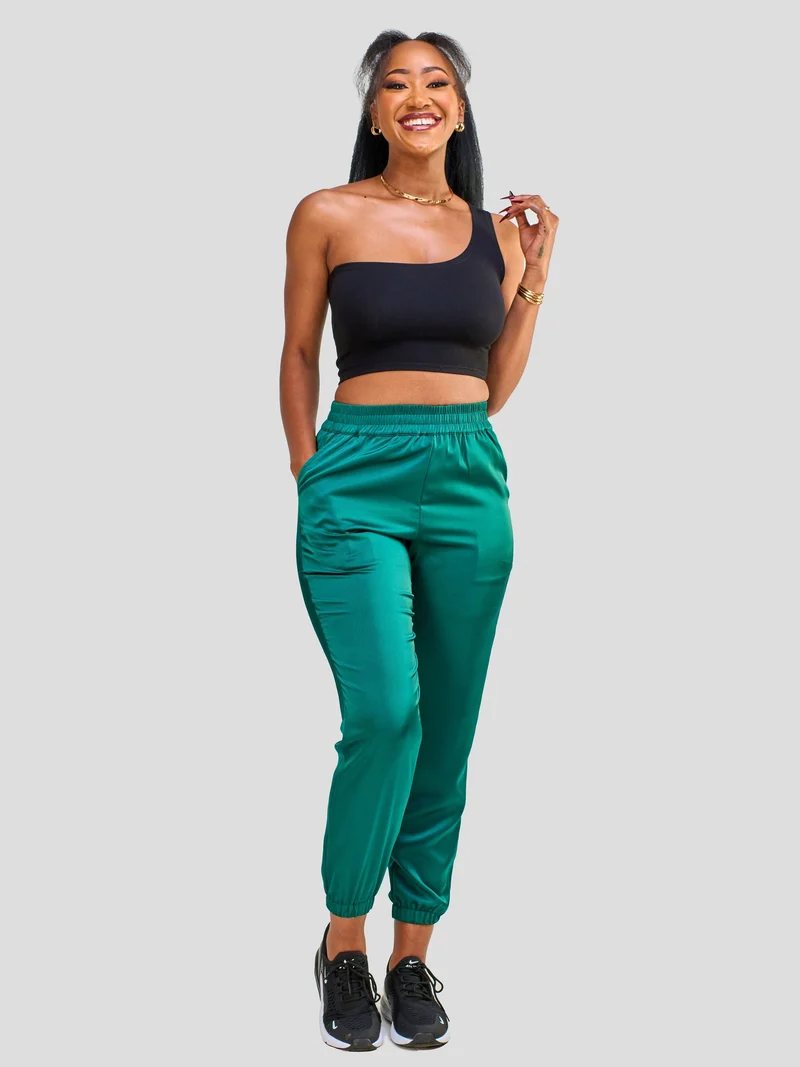 Vivo Nimali Satin Joggers - Dark Green