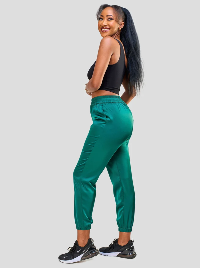 Vivo Nimali Satin Joggers - Dark Green