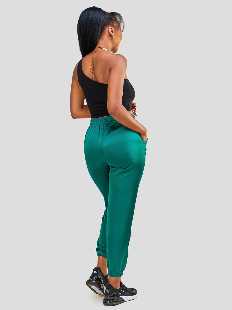 Vivo Nimali Satin Joggers - Dark Green