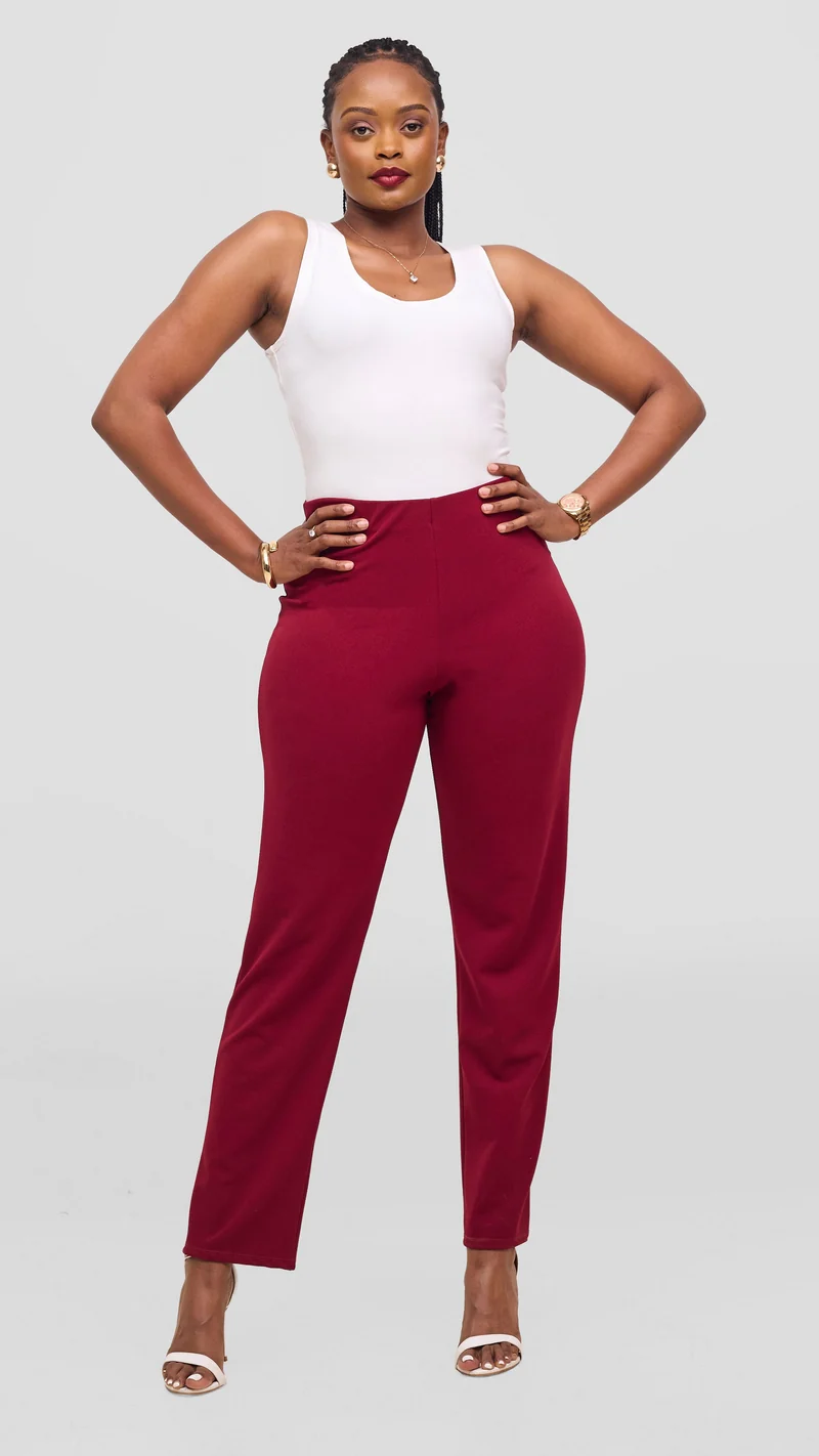 Vivo Basic Straight Leg Pants - Wine Red
