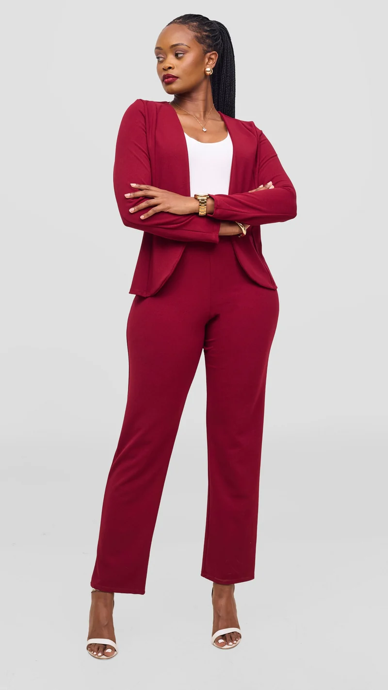 Vivo Basic Straight Leg Pants - Wine Red