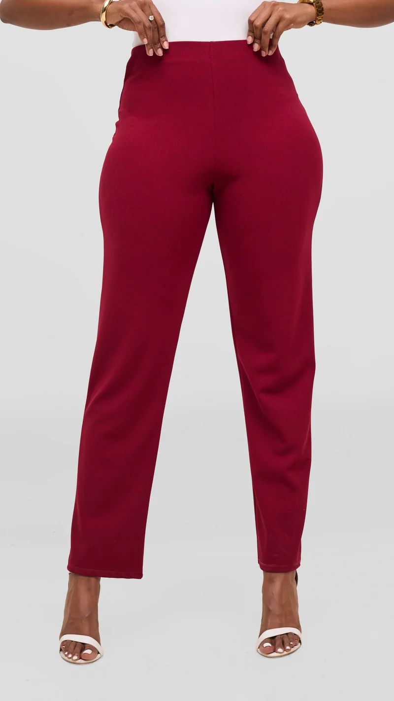 Vivo Basic Straight Leg Pants - Wine Red