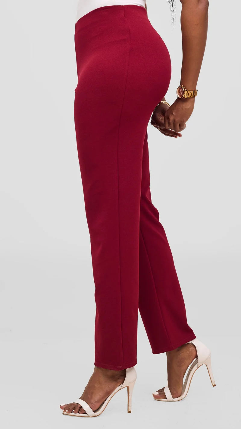 Vivo Basic Straight Leg Pants - Wine Red