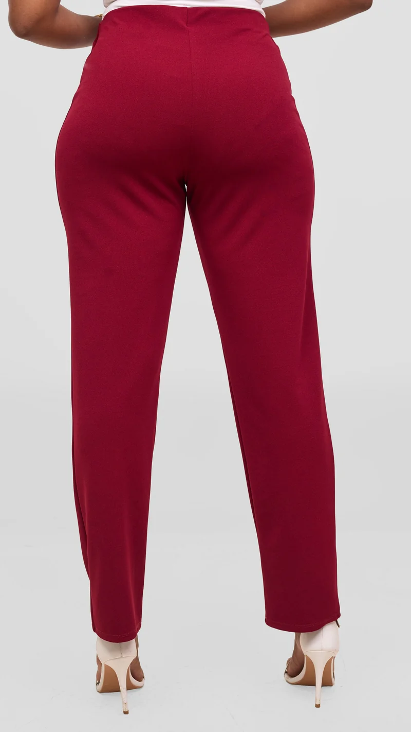Vivo Basic Straight Leg Pants - Wine Red
