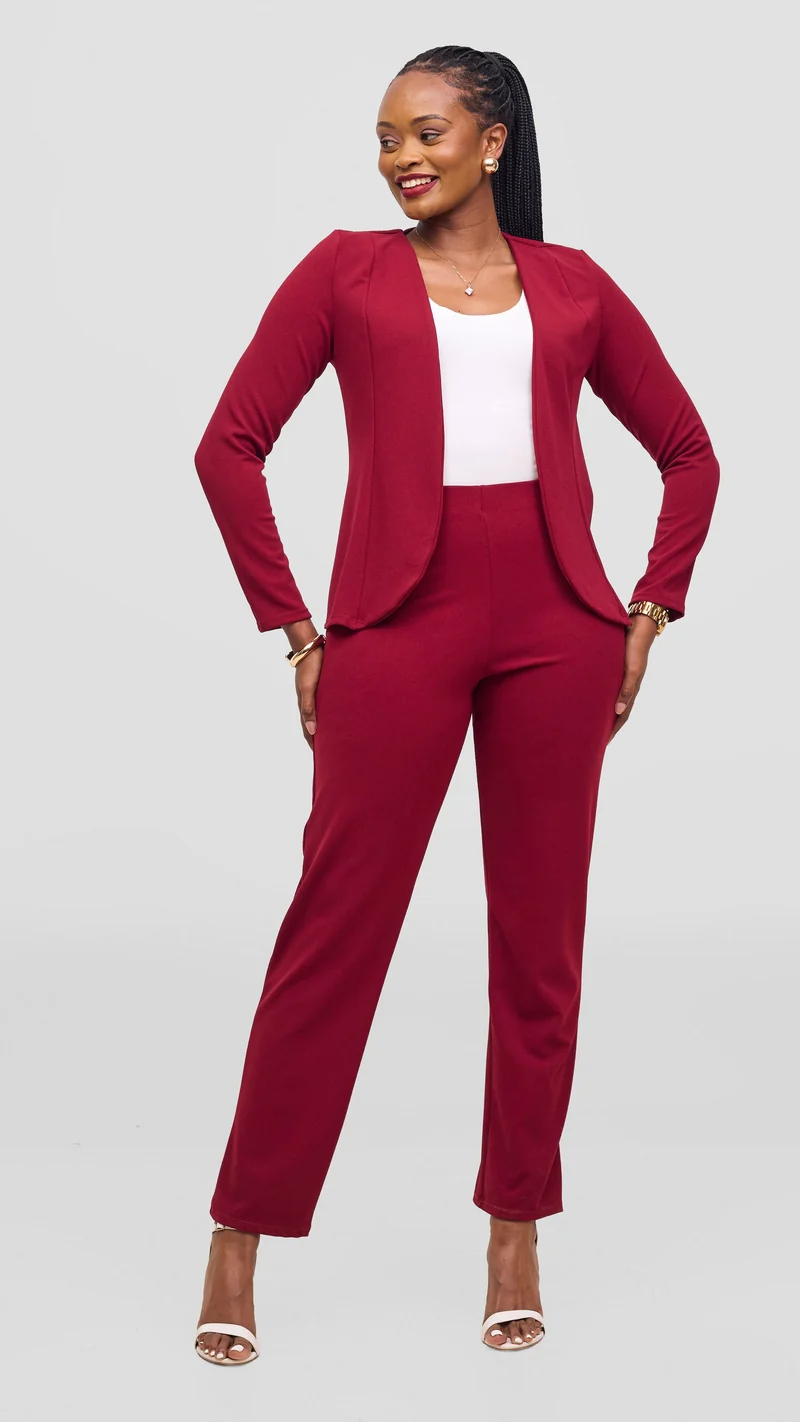 Vivo Basic Straight Leg Pants - Wine Red