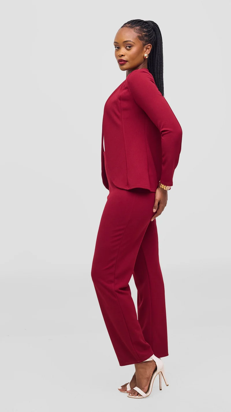 Vivo Basic Straight Leg Pants - Wine Red