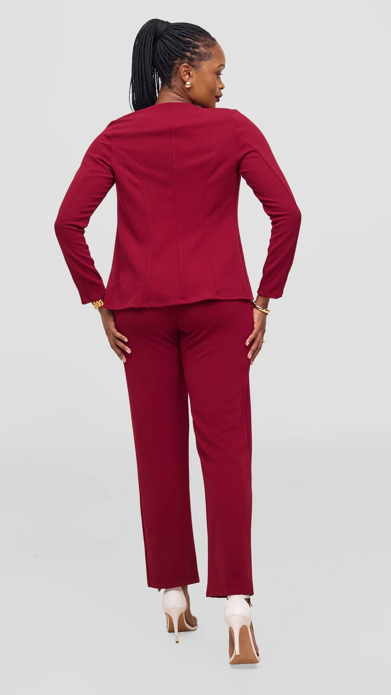 Vivo Basic Straight Leg Pants - Wine Red