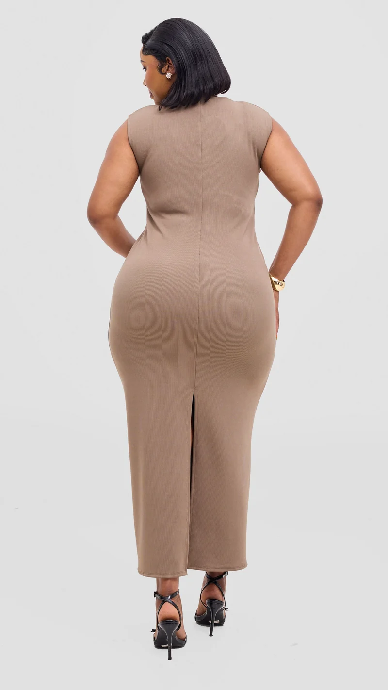 Vivo Selah Sleeveless Maxi Dress in Stretch Rib - Dark Taupe