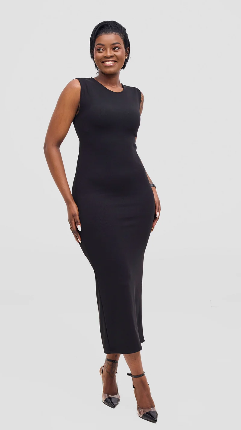 Vivo Selah Sleeveless Maxi Dress in Stretch Rib - Black